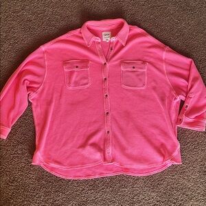 Aerie lumberjack waffle knit button down pink shirt
